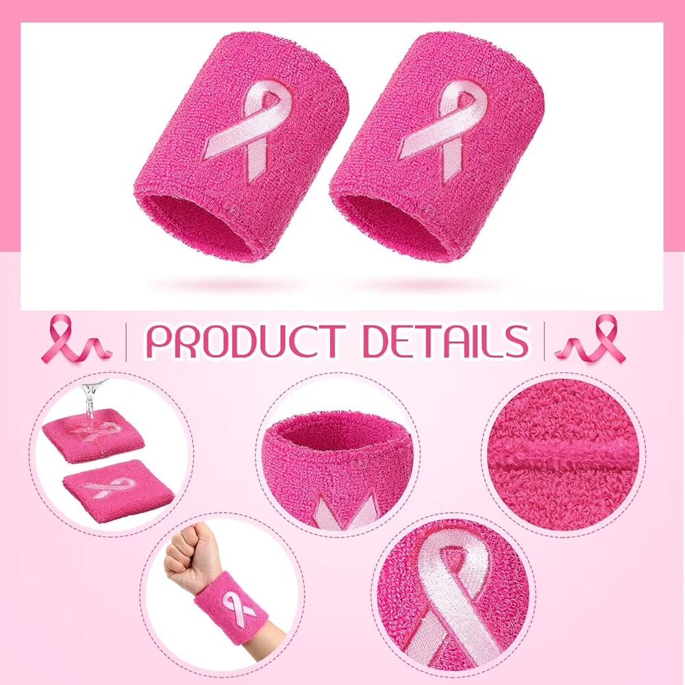 New Pink Ribbon Wristbands Breast Cancer Awareness Wristbands 1 set of 2
